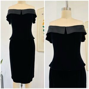 Vintage Black Velvet Off Shoulder Top & Skirt Set